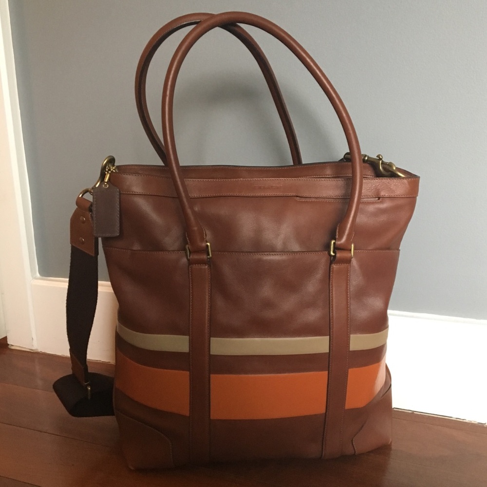 Coach Bleecker Orange Striped Leather Tote